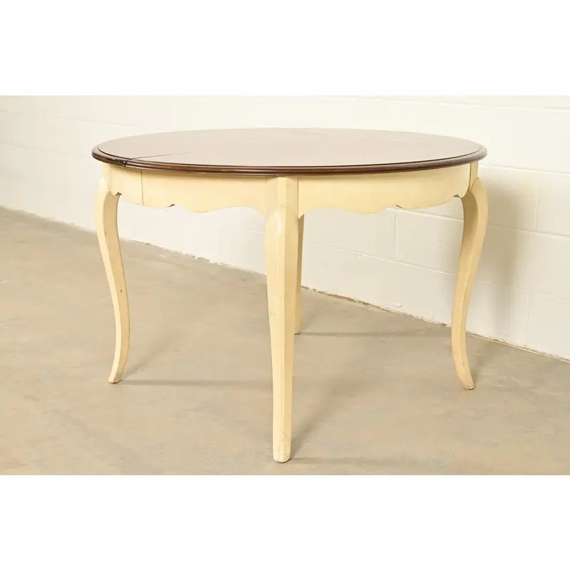 Drexel French Provincial Louis XV Walnut and Cream Lacquered Dining Table, 1962 gallery