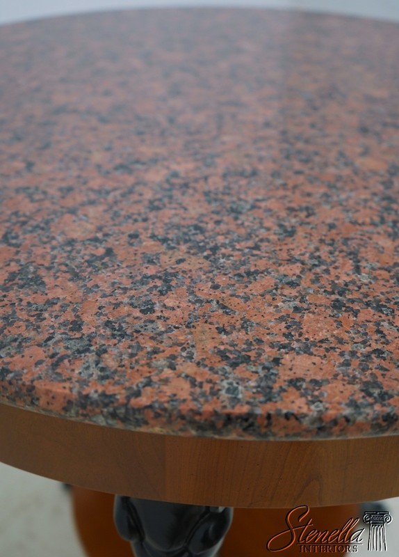 L68397: BAKER Carved Round Walnut Marble/Granite Top Lamp Table gallery