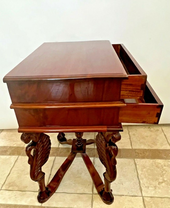 Side Table Gothic style Carved Swan Legs with Ball Claw feet Two drawers gallery
