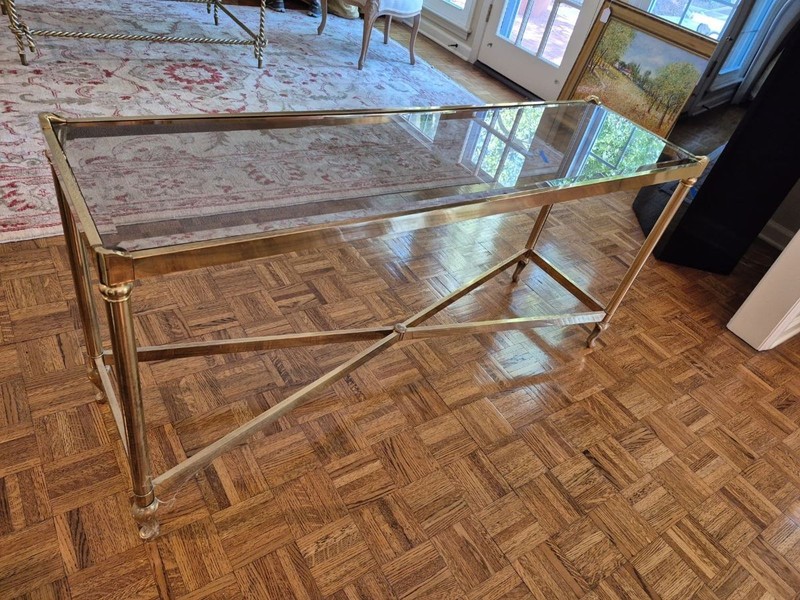 Hollywood Regency La Barge Console Table Vintage 1980’s Solid Brass-and-Glass