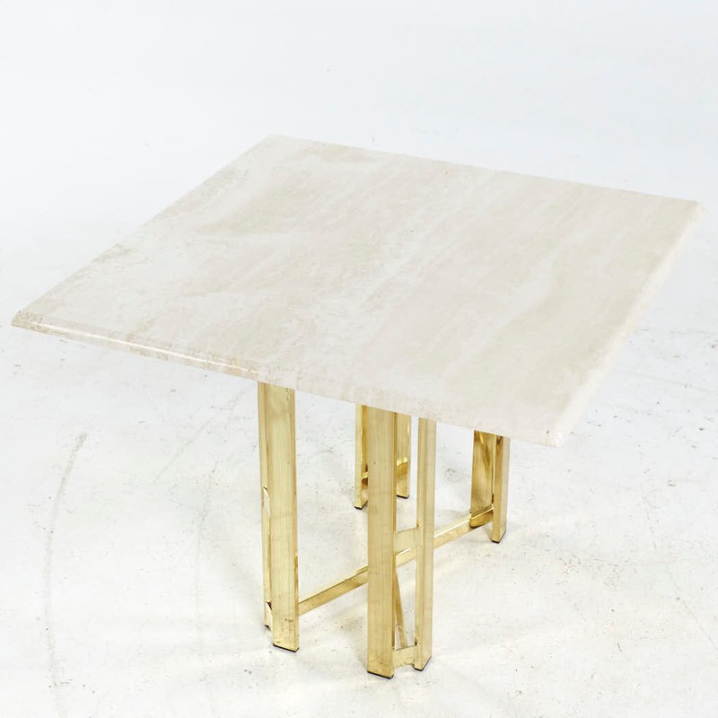 Henredon Mid Century Brass and Travertine Side Table gallery