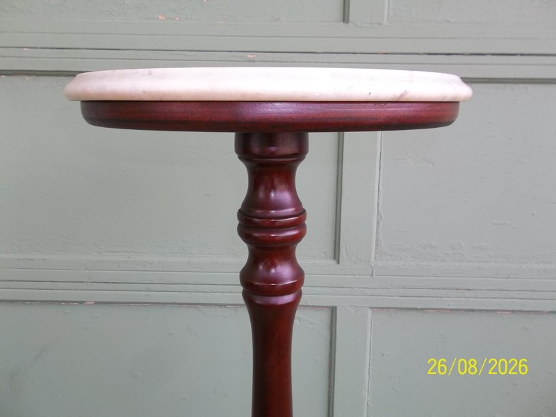 Vintage Solid Mahogany Plant Fern Stand w/ White Italian Marble Top 38" x 14" gallery