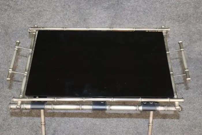 Maison Bagues Style Faux Bamboo Smoked Glass Steel Coffee Table gallery
