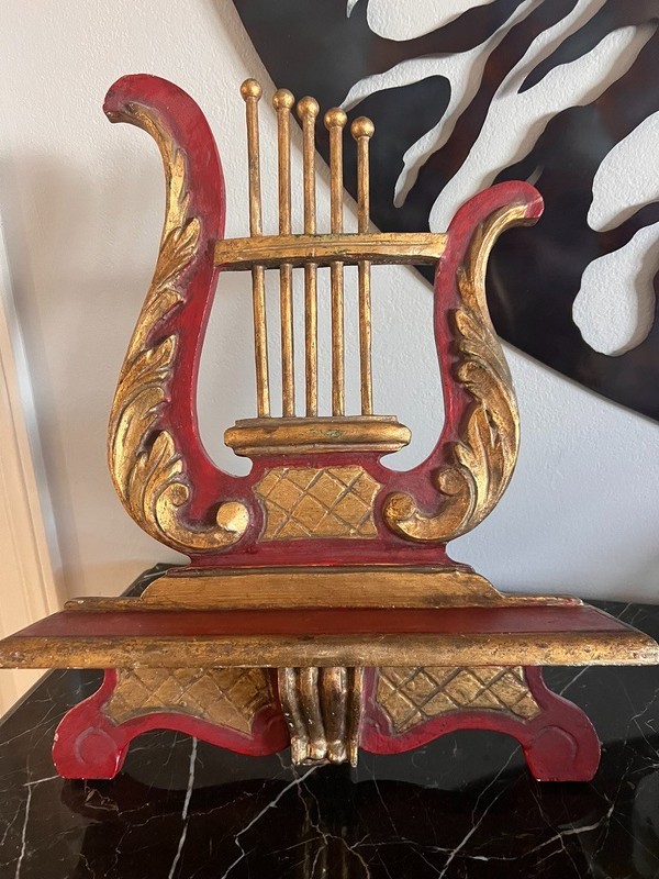 Antique Wood Tabletop Music Stand, (OR Picture or Book Stand) – Red and Gold