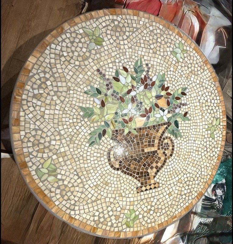 Vintage Mosaic Top Wrought Iron Table – Mediterranean / Tuscan Style – 40” Round gallery