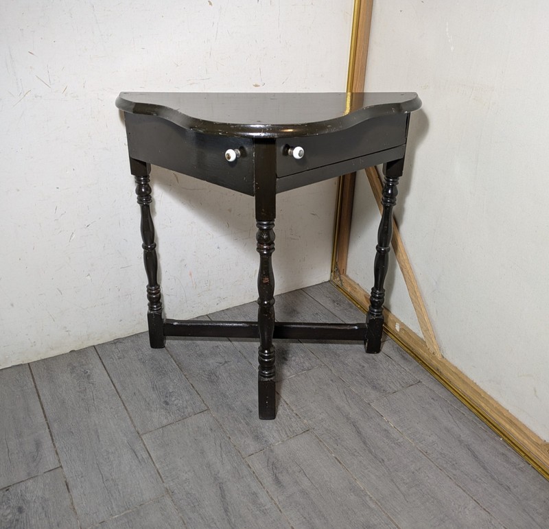 Vintage Rustic Wood Smoking Table Stand w Swing Out Ashtray Shelf Colonial 3-Leg gallery