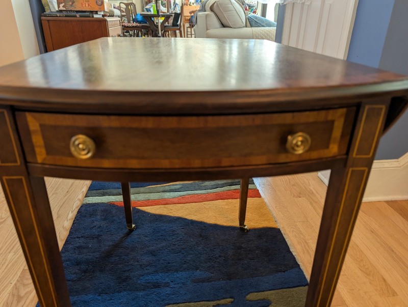 Hepplewhite Pembroke Mahogany Side Table with Satinwood Inlay & Brass Casters gallery