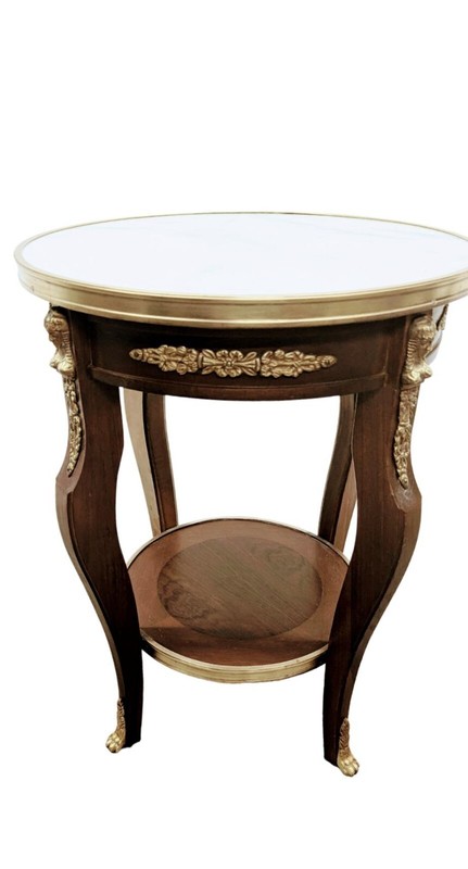 Vintage French Louis XVI Style Round Side Table Blanco Ibiza Marble