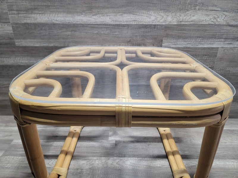 Vintage Brown Jordan Rattan Bamboo Side/ End Table 22" X 22 X 16.5" Tall gallery