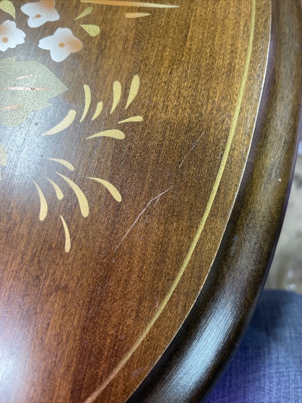 Vintage Oval Flip Top Table Stencil Bird Floral Pattern 24” Tall 15x20” Top gallery