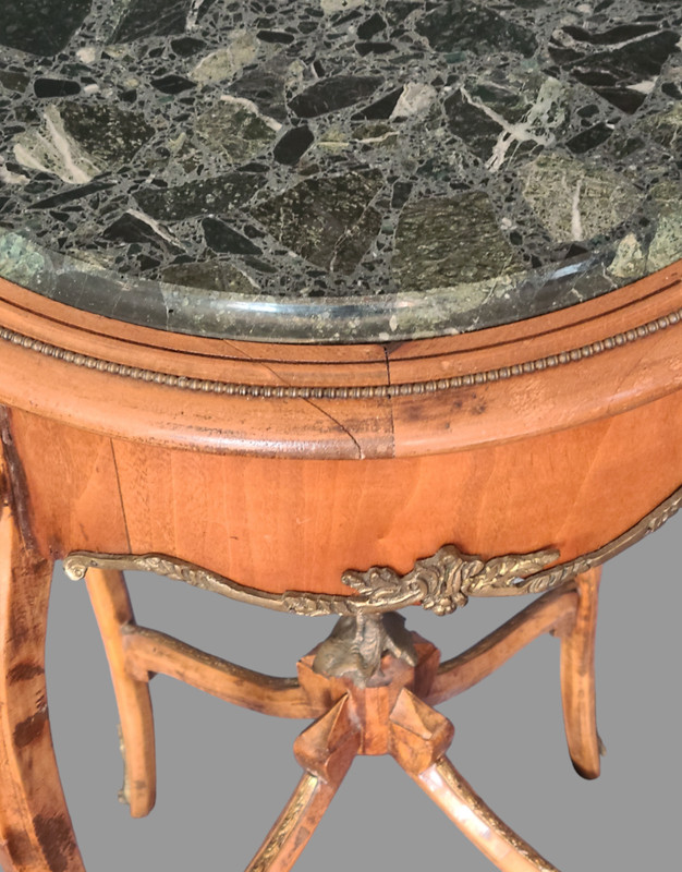 Vintage Made in Italy French Style Side Wood Table Marble Top Ornate Ormolu 31'' gallery