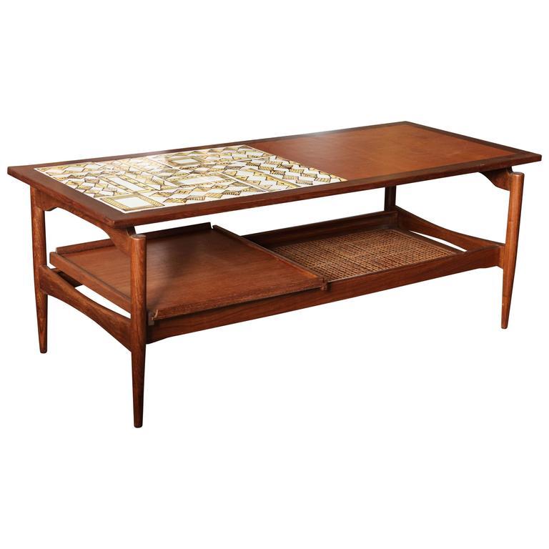 Walnut and Ceramic Tiles Cocktail Table by Guido Gambone, Italy, 1950
