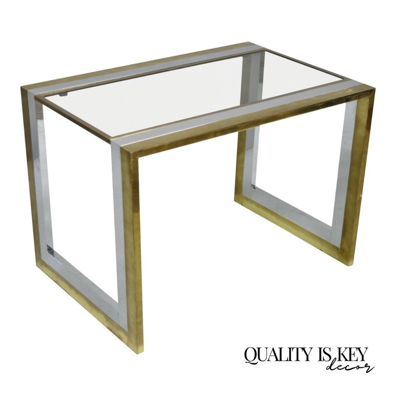 Mid Century Modern Chrome Brass Glass Waterfall Side Table by Messin Finland
