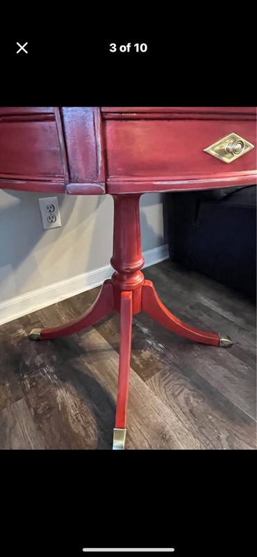 Vintage Distressed Drum Table with Leather Top Weathered Shabby Hall Side Table gallery