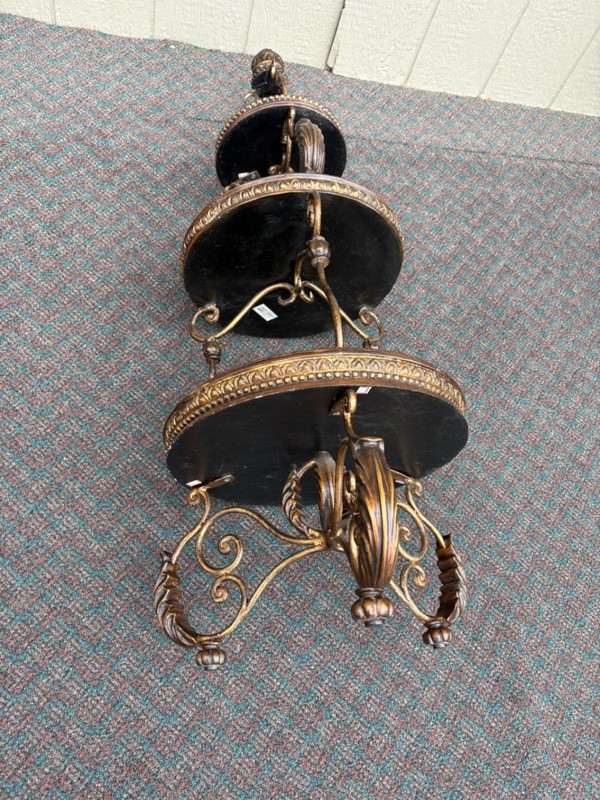 67831 Ornate Three-Tier Accent Table with Metal Scrollwork and Wood Finish gallery