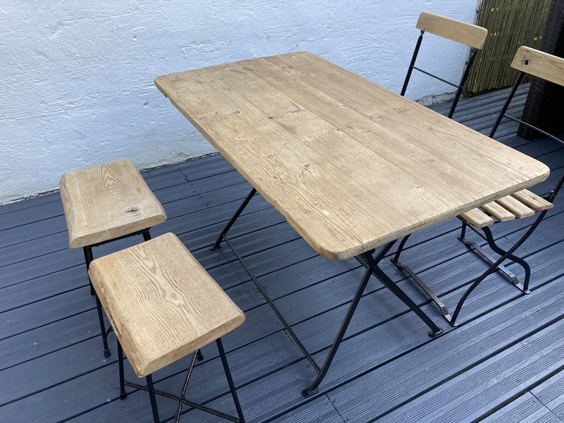 Black Steel base reclaimed old Solid Wood top 2 x Stools + 2 x Chairs Industrial