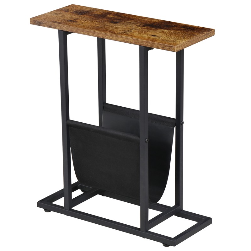 Small Narrow Side Table with Magazine Holder Sling for Small Spaces Rustic Brown gallery