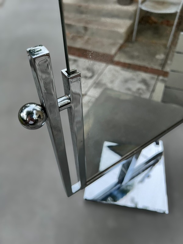 Exquisite Charles Hollis Jones (b. 1945) Double-Sided Nickel Table Mirror (23”h) gallery