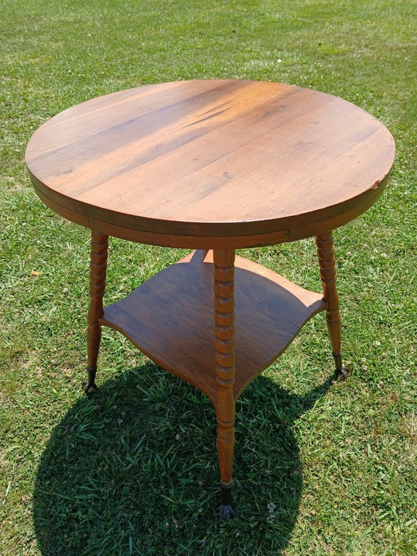 VTG Antique Wooden Two-Tier Side Table W Turned Legs & Glass Ball Claw Feet