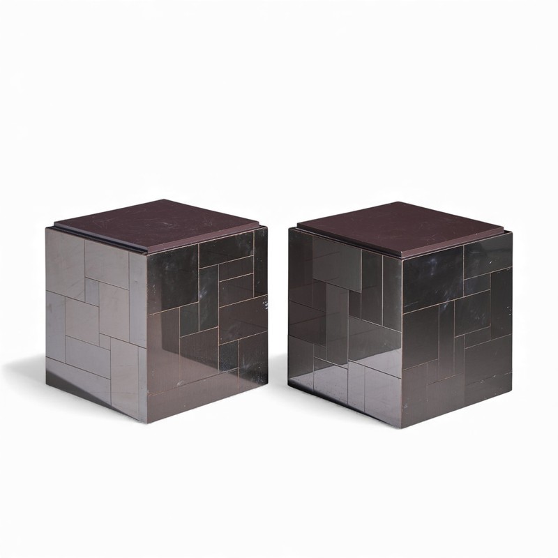 Paul Evans Cityscape Mid Century Gunmetal Cube Side End Tables - Pair