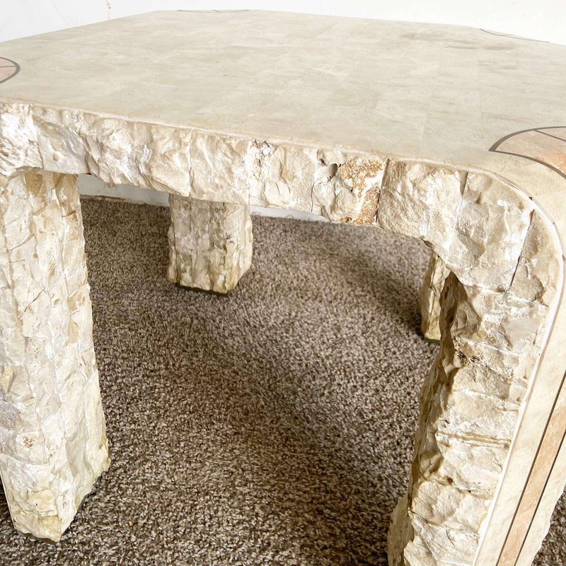Postmodern Beige and Pink Tessellated Stone Side Table gallery