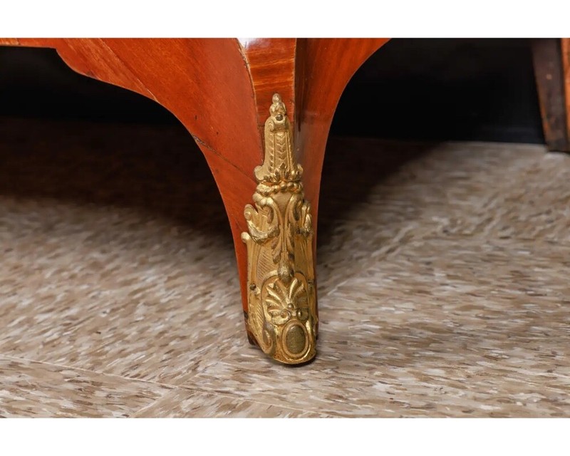 Exquisite French Ormolu-Mounted Mahogany Parquetry Marble-Top Commode C. 1870 gallery