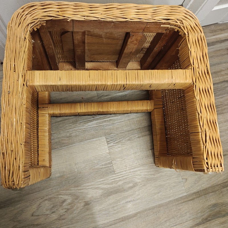 Vintage Wicker Rattan Side Table Stool Boho Bohemian Plant Stand 19" AS IS gallery