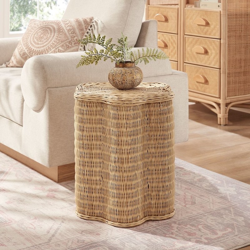 Erika Scalloped Natural Rattan Side Table gallery
