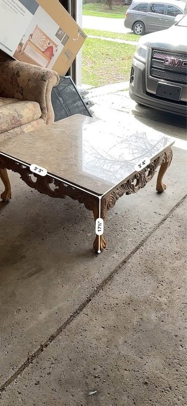 Vintage Louis XV Rococo Marble Top Side Tables Pair Carved Wood gallery