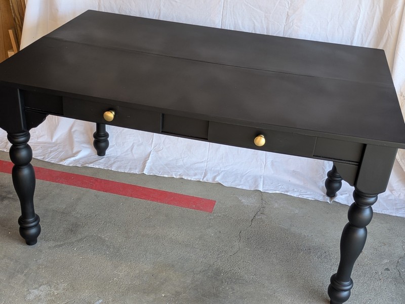Refinished Black Matte Dining Table 37x54x30 with 4 drawers, matte brass knobs gallery
