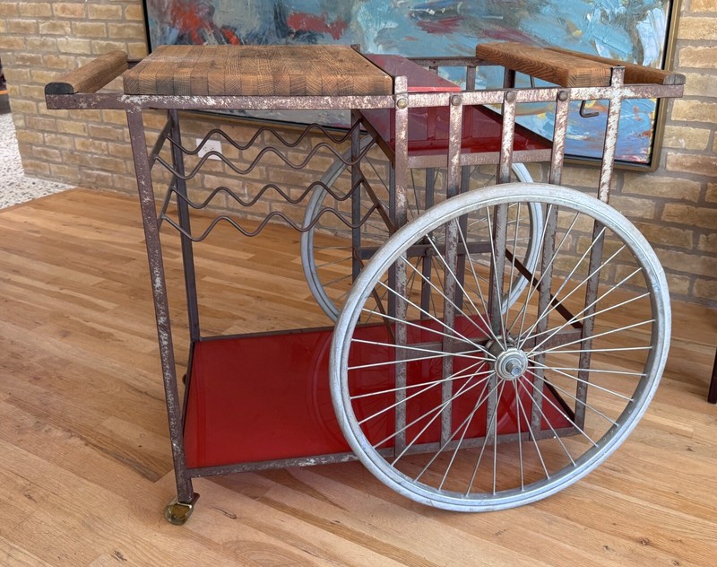 Bill Sanders California Design Iron Wood Acrylic Bar Cart Table Vtg Mcm gallery