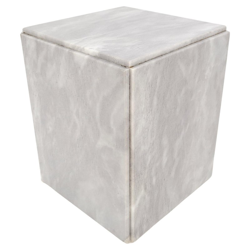 Mid-Century Modern Cube Shape Italian Carrara Marble Pedestal 18″ Tall End Table