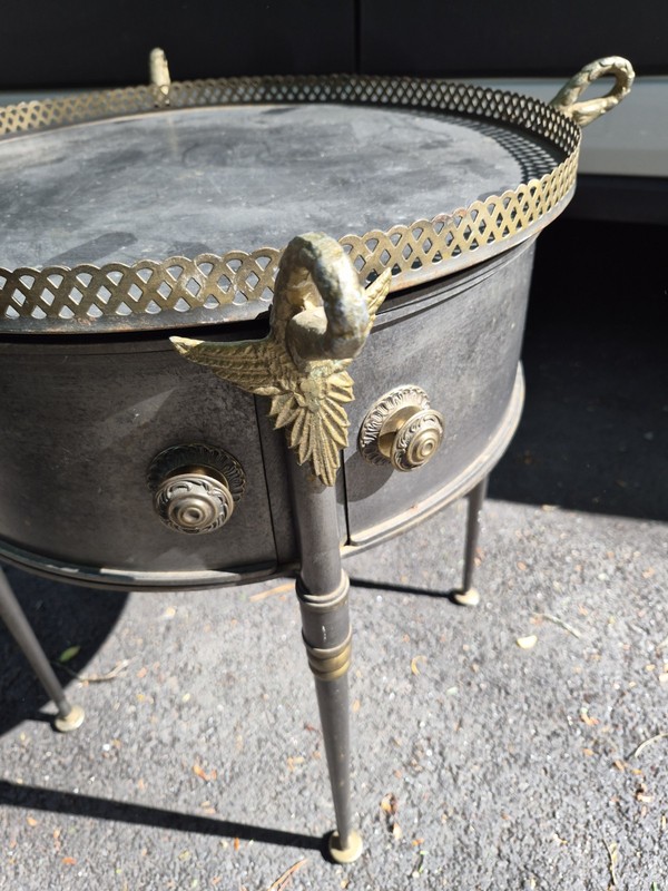 Vintage Trouvailles French Empire Style Metal Drum Table gallery