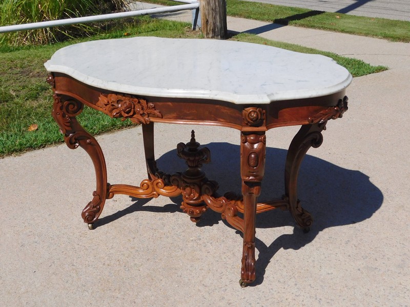 Stunning Walnut Victorian Marble Top Table gallery