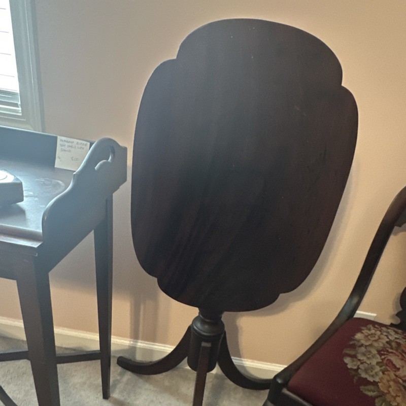 Antique Wood Accent Table with Curved Ends, Brown, Original, Indoor, Fixed