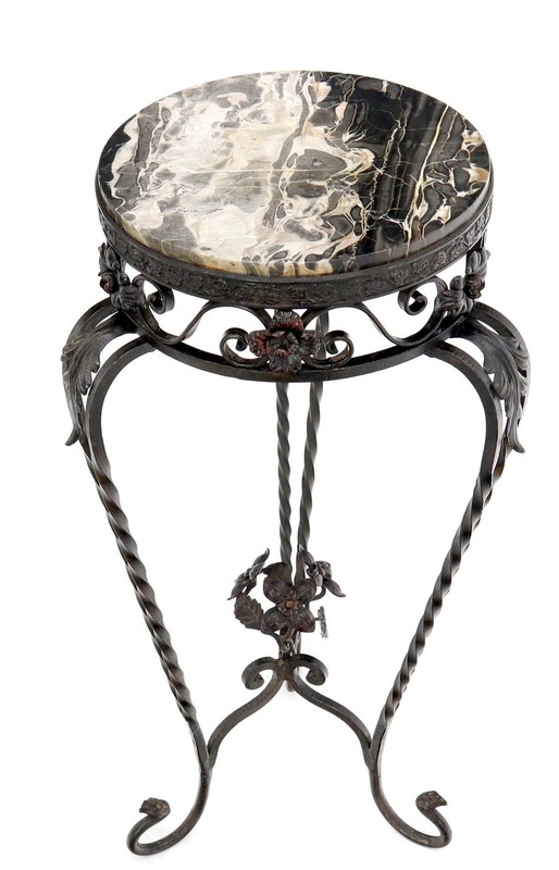 Round Black & White Marble Top Wrought Iron Pedestal Stand Table gallery