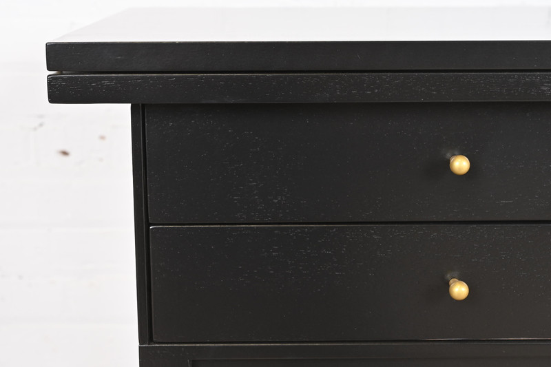 Paul McCobb for Directional Mid-Century Modern Black Lacquered Flip Top Bar Cart gallery