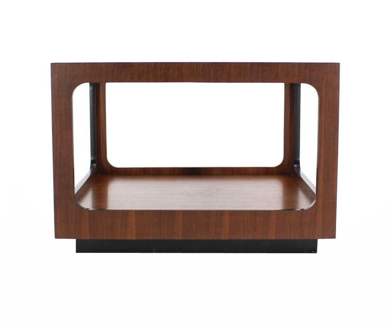 Mid Century Modern Square Cube Walnut Base Glass Top Coffee Side End Lamp Table gallery