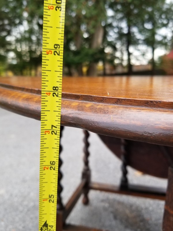 Early 20th C. English Oak Drop-Leaf Dining Table With Barley Twist Gate-Legs gallery