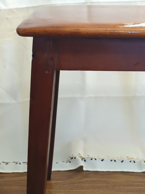 Antique Primitive Mahogany Table Bench Wood Peg Nails Labels On Bottom Heavy gallery