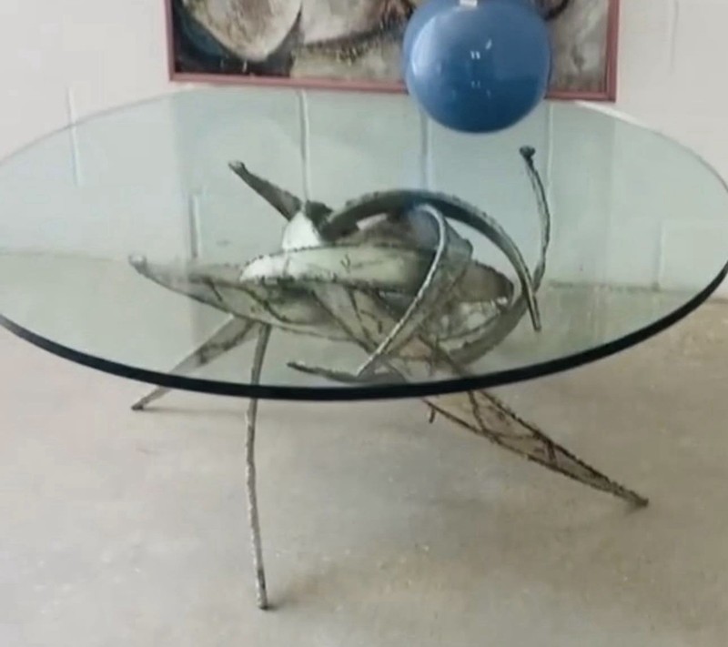 Silas Seandel Brutalist Torch-cut Glass Coffee Table Vintage Mid Century Modern