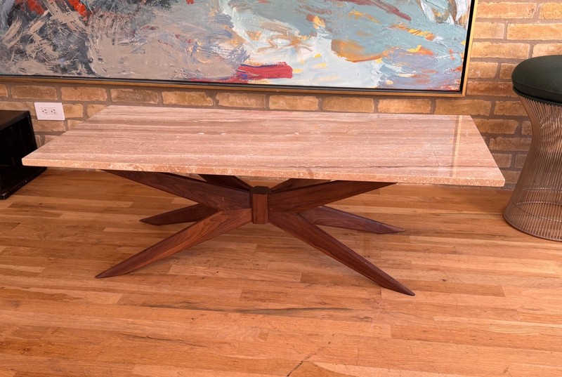 Walnut Wood Marble Jacks Jax Pearsall Craft Coffee Table Vtg Danish Design Mcm gallery