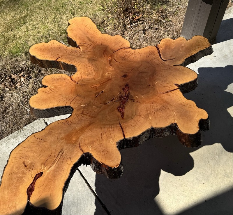 FOLK ART, VINTAGE CYPRUS LIVE EDGE TABLE EXPERT RESTORATION COPPER INLAY gallery