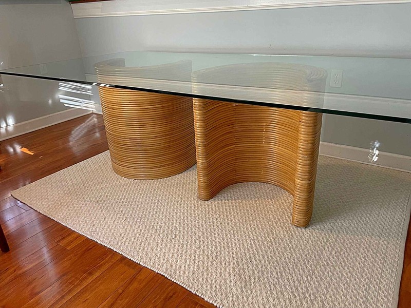 Vintage Pencil Reed Dining Table Gabriella Crespi Style Heavy Glass Top Pedestal gallery