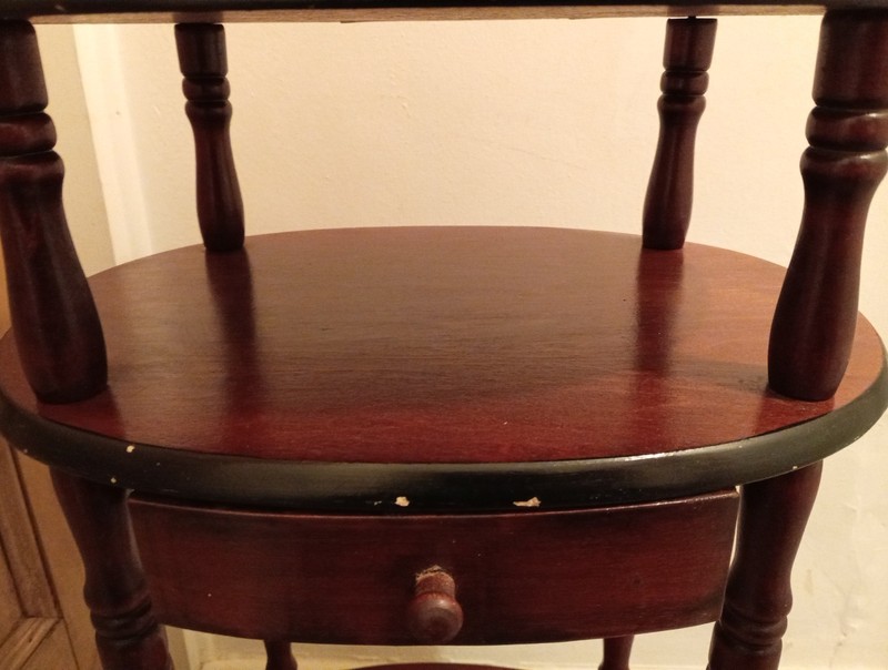 Vintage 19th Century Renaissance Style Wooden Etagere Table With 3 shelf drawer gallery