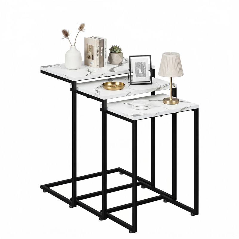 3PCS Modern Nesting Side/End Table Metal Wood Design - Sturdy Vintage White gallery