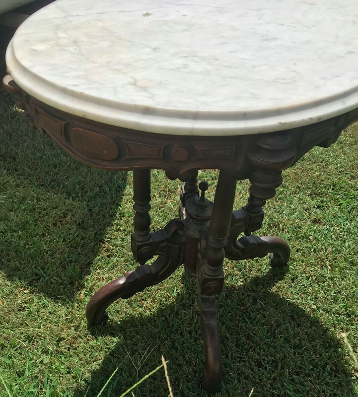 Rosewood Carved Oval Marble Top Center Table / Parlor Table (PRT92) gallery