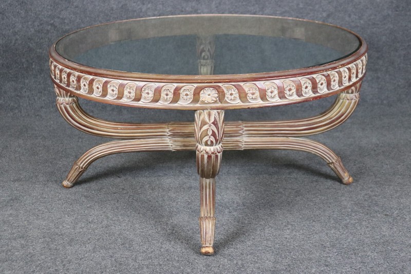 Distressed Paint Decorated Directoire Style Glass Top Coffee Table gallery