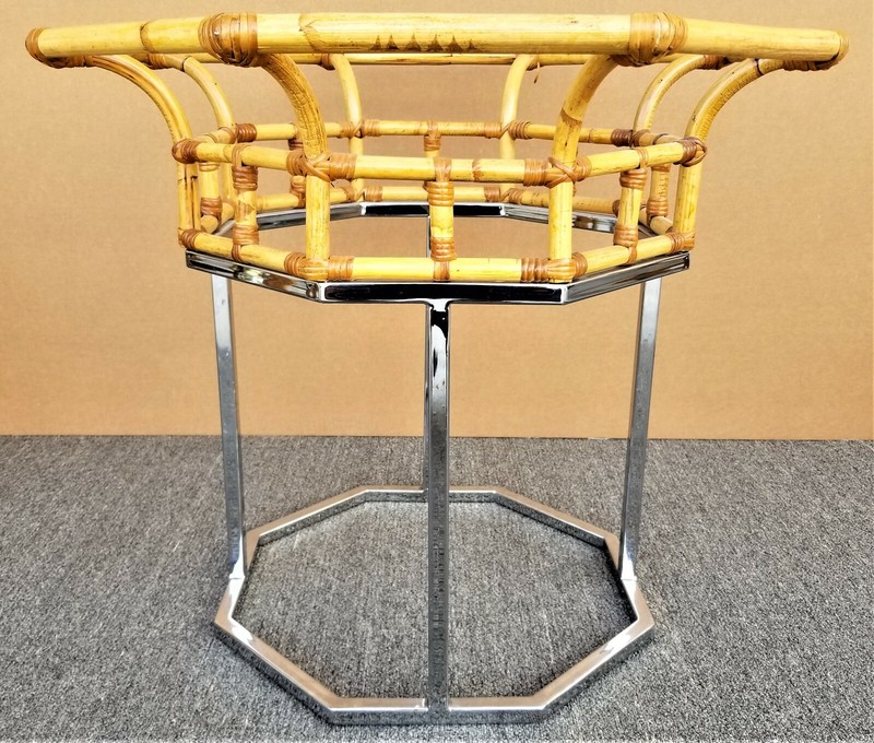 Vintage MCM Milo Baughman Style Chrome Bamboo Rattan Glass Dining Gaming Table gallery
