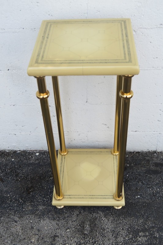 Vintage Stone and Brass Finish Flower Statue Stand Pedestal Table 4907 gallery